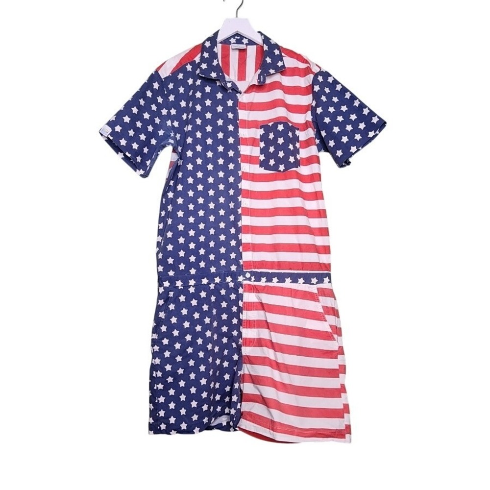 Zesties Shorts‎ Romper Patriotic American Flag Stars Stripes Red White Blue XXL